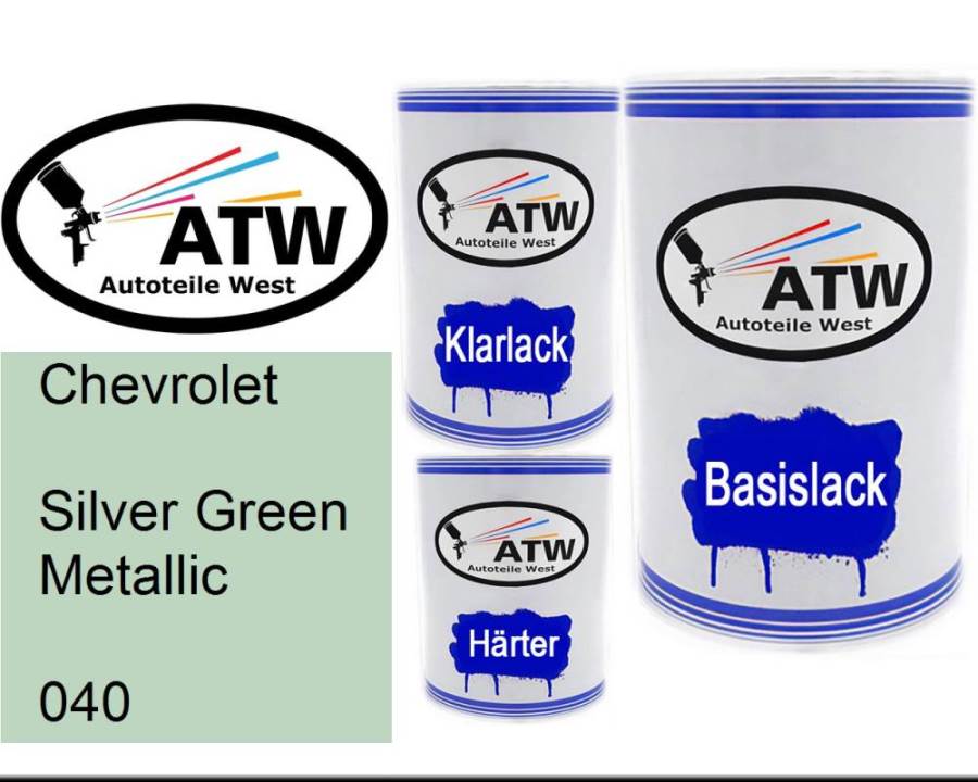 Chevrolet, Silver Green Metallic, 040: 500ml Lackdose + 500ml Klarlack + 250ml Härter - Set, von ATW Autoteile West.